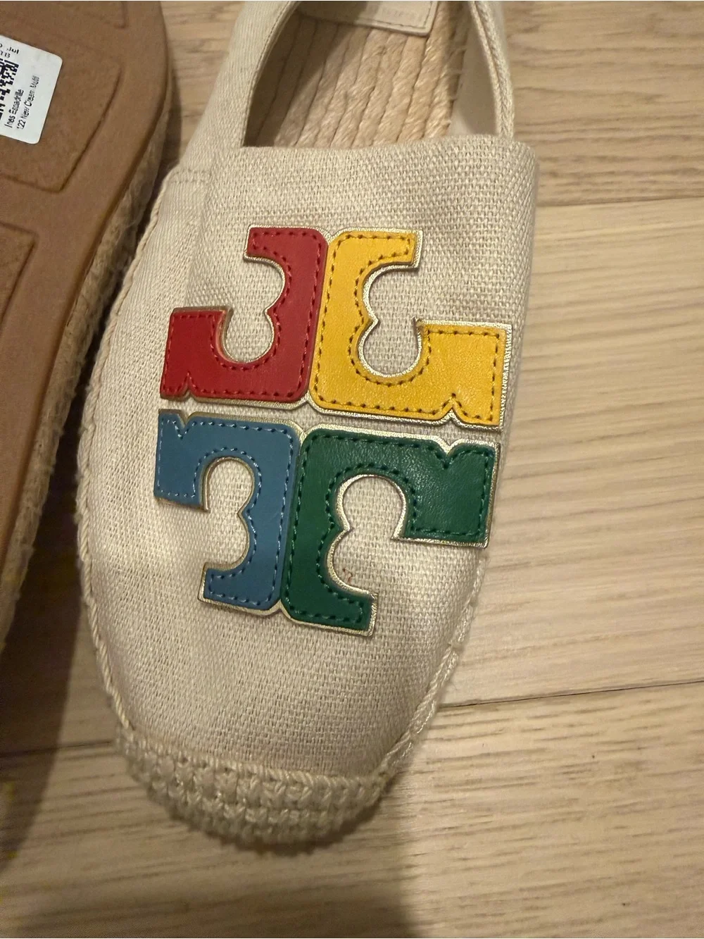 Tory Burch Cream Canvas Espadrilles with Multicolor Logo Accents